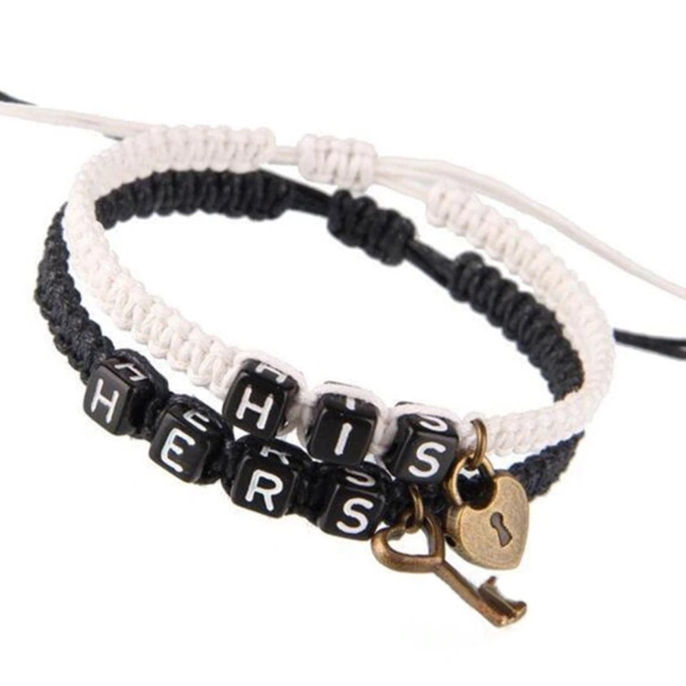 1Pair Braided Rope HIS/HERS Alloy Letter Wristband